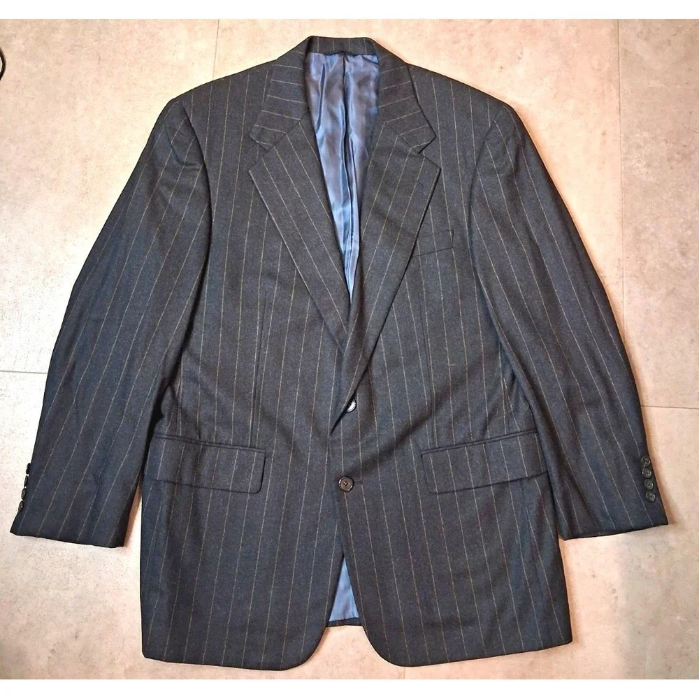 Hilton Wool Mens Gray Stripe Blazer Jacket Size 42 Formal Workwear Office